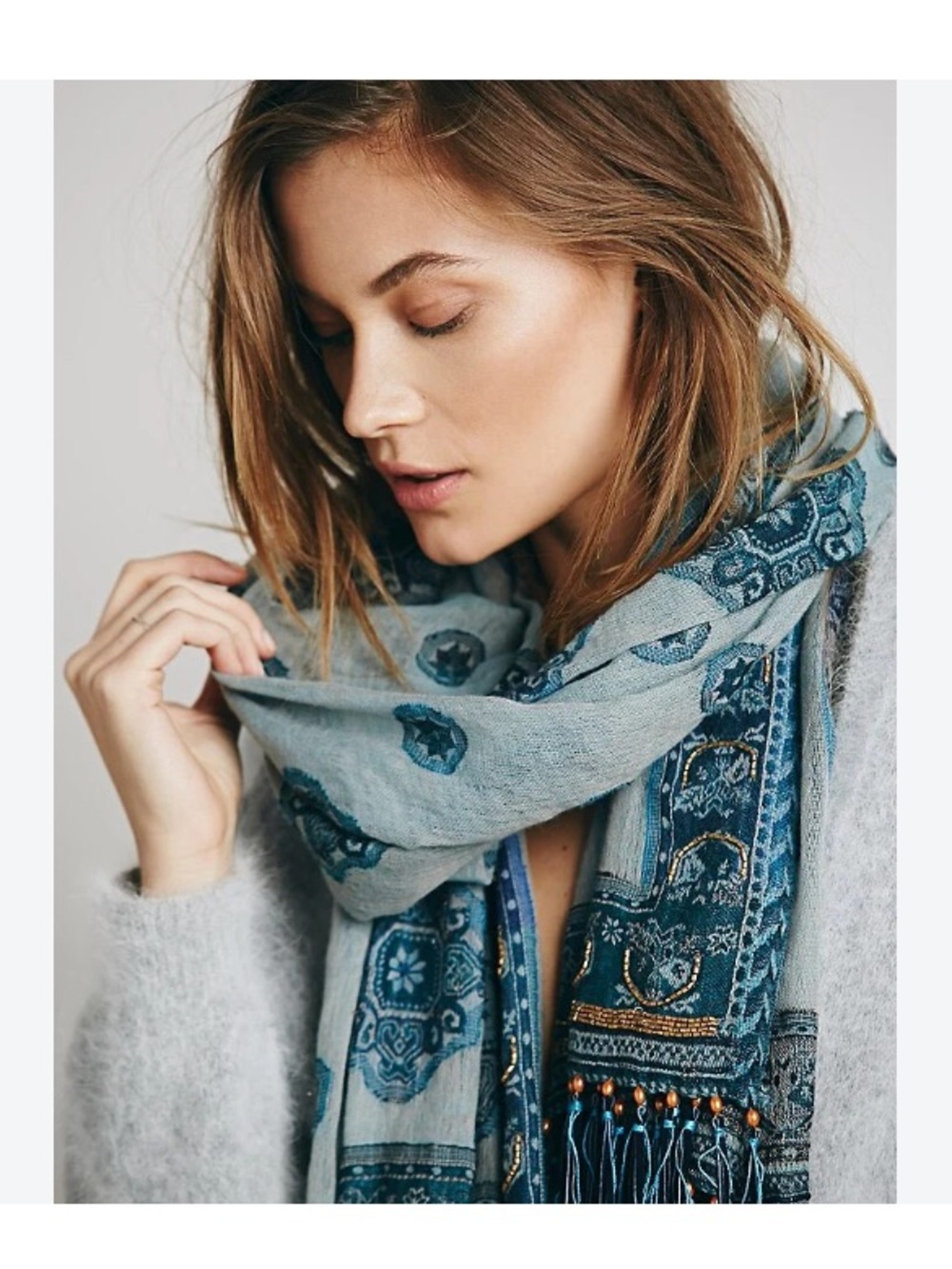 Free People Patchwork Leather Fringe Scarf
